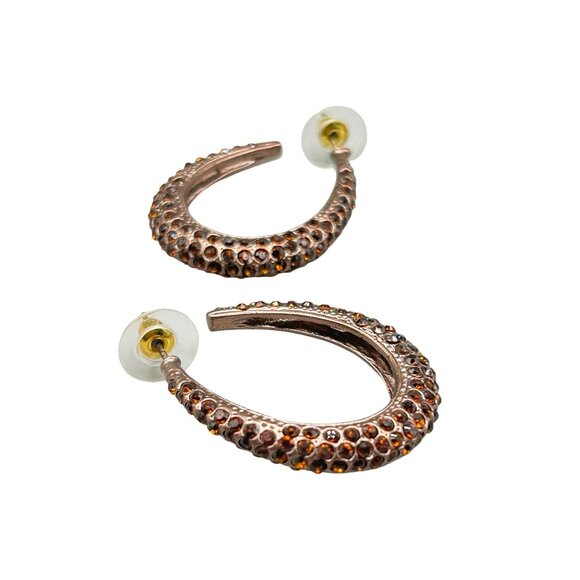 Pierced Hoops Earrings Oval Shape Dark Topaz Rhinestone Formal Jewelry - Picture 1 of 6